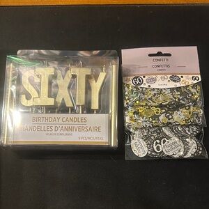 Gold Sixty Birthday Candles and Confetti Set